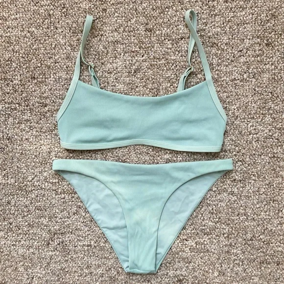 L*SPACE Gemma Ribbed Bikini in Light Turquoise - Small - Picture 1 of 16
